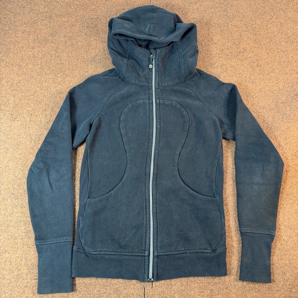 A+ gym Lululemon Scuba Full Zip Hoodie Womens Black Thumbholes Size 4 Sweatshirt